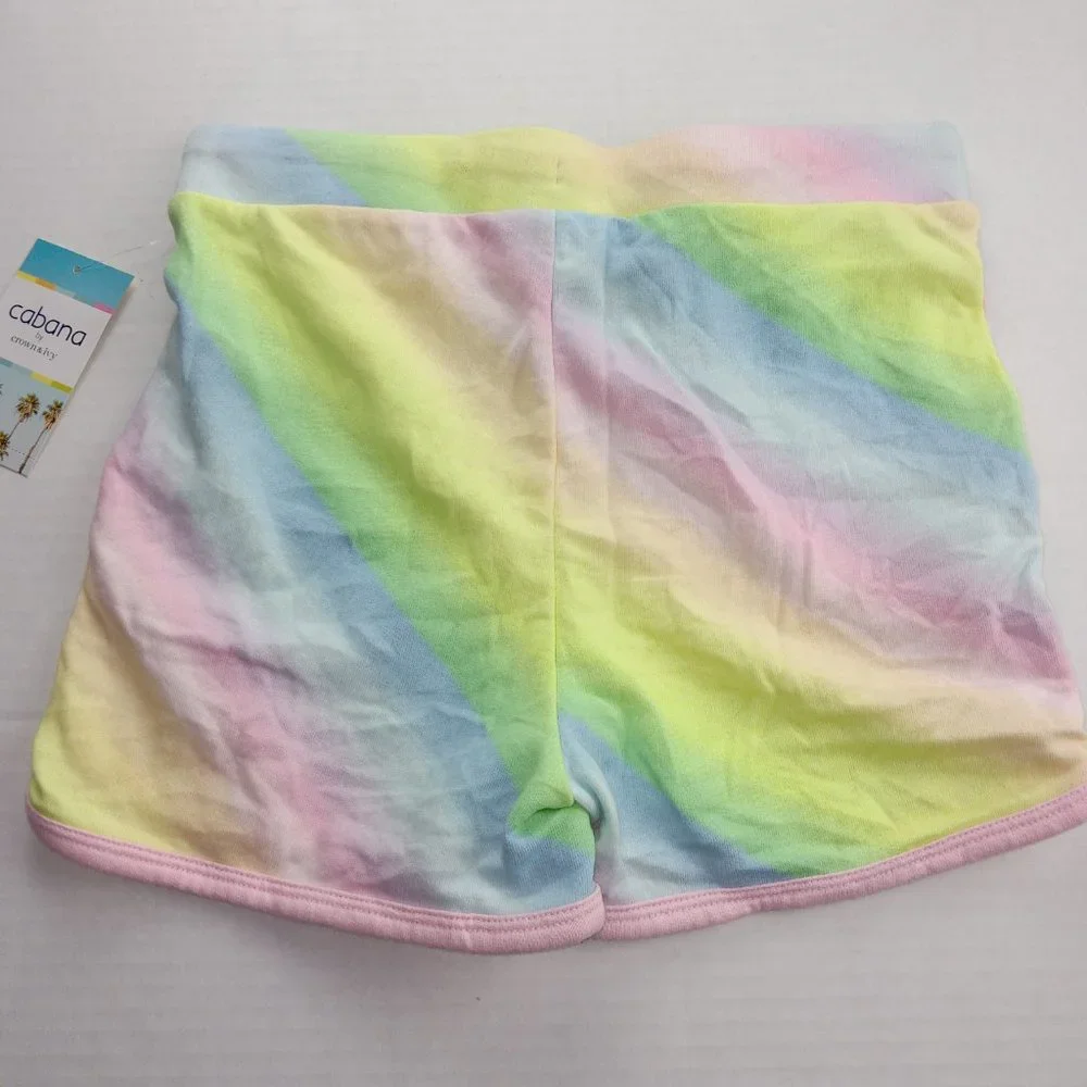Cabana By Crown & Ivy Sweat Shorts 2 Pack Girls Size Large Pink Swirl Rainbow